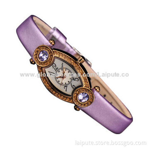 2014 Fashionable Women's Crystal Watch with Alloy Case and Leather Band, Brand New DesignNew